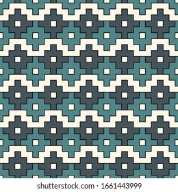 Chakana inca crosses seamless pattern. Ethnic embroidery style surface print. Ancient native american mosaic background. Ornamental folk wallpaper. Geometric ornament. Geo vector abstract illustration