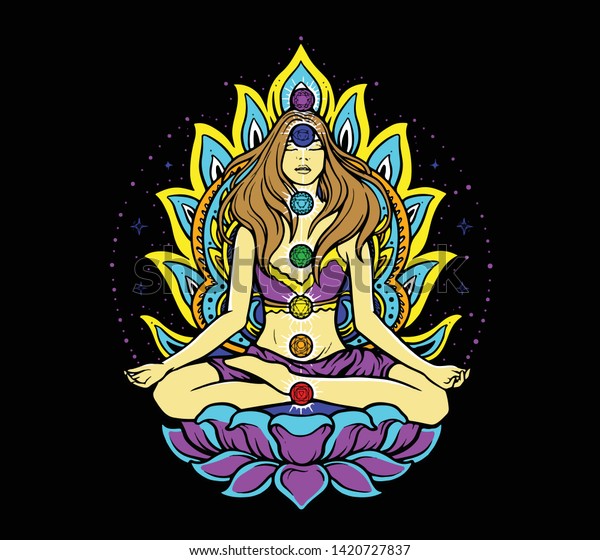 Chakra Farben Chakra Steine Meditation Tatowierung Symbole Aura Stock Vektorgrafik Lizenzfrei