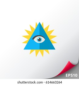 Chakra with eye in shining triangle icon