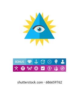 Chakra with eye in shining triangle icon