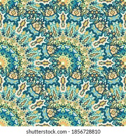 Chakra flower seamless ornament. Islamic folk vector composition. Weave lollapalooza kaleidoscope geometric seamless pattern. Interior decoration print.