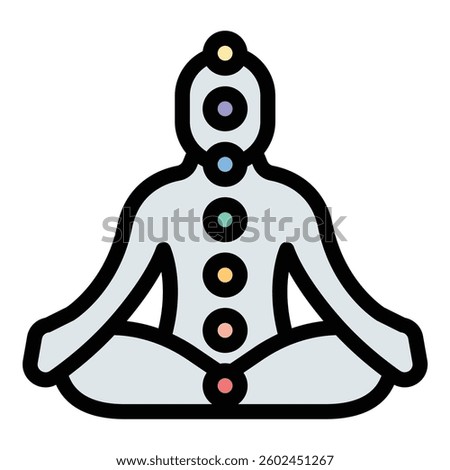 Chakra icon flat line style illustration representing the energy centers of the body, symbolizing balance, spirituality, and well-being, suitable for yoga, meditation, and holistic healing themes.
