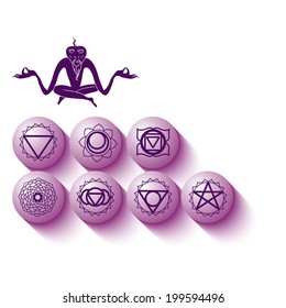 Chakra icons with meditation human