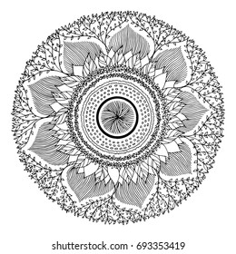 chakra mandala icon symbol, flower floral, vector hand drawn, illustration design concept sign