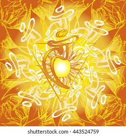 Chakra Manipura icon, ayurvedic symbol and flower pattern. 