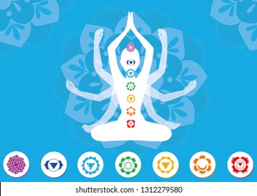 Chakra Meditation vector illustration floating person art - Vetorial