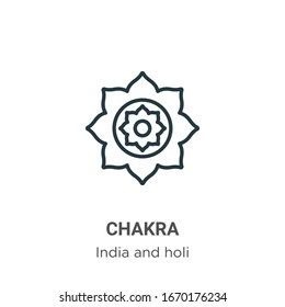 Chakra outline vector icon. Thin line black chakra icon, flat vector simple element illustration from editable india and holi concept isolated stroke on white background