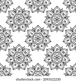 Chakra pattern Flower of life mandala with chakras. Sacred geometry Vector illustration For logo yoga healing meditation.
