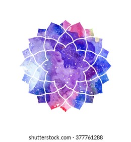 Chakra Sahasrara icon, ayurvedic symbol, concept of Hinduism, Buddhism. Watercolor cosmic texture. Vector isolated on white background