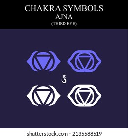 Chakra symbols, Different styles, modern simple geometric icons and traditional sanskrit signs. Vector illustration.