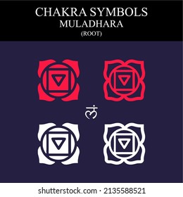 Chakra symbols, Different styles, modern simple geometric icons and traditional sanskrit signs. Vector illustration.