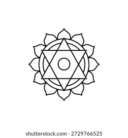 Diseño de línea de icono de Vector de chakra, símbolo de chakra anahata, chakra de corazón aislado sobre fondo blanco, elemento de logotipo de meditación espiritual