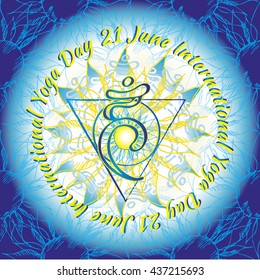 Chakra Vishuddha icon, yoga symbol, flower pattern. 21 june. World yoga Day. International yoga day.