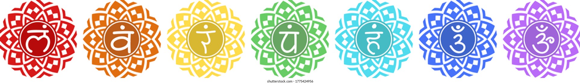 Chakras icon set. Hindu philosophy.