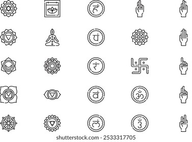 La colección de iconos de chakras es una Ilustración vectorial con trazo editable.
