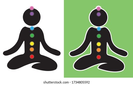 Chakras icons yoga pose meditation spiritual power of mind relaxation
