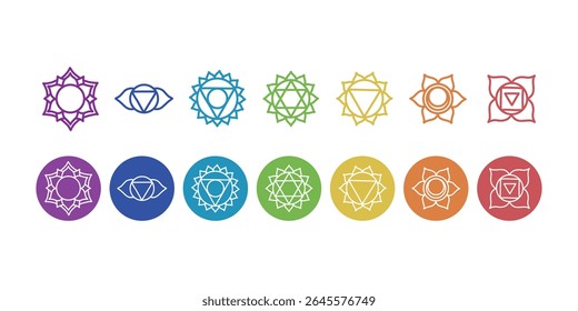 Chakras set symbol, chakra signs, yoga symbol, meditation, spiritual symbols isolated on white background. Character illustration of Hinduism and Buddhism. For design, associated with yoga and India.