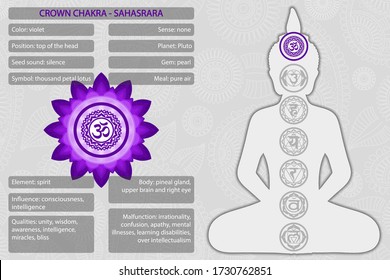 Chakras symbols with description of meanings infographic