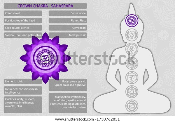 Chakras Symbols Description Meanings Infographic Stock Vector (Royalty ...