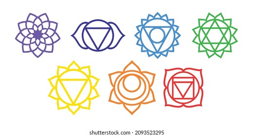 Chakras. Vector set. Sacral chakra symbol. For logo yoga healing meditation. Beautiful outline mandala. Ethnic, Indian style Mandala