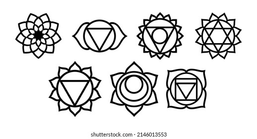 Chakras. Vector set. Sacral chakra symbol. For logo yoga healing meditation. Beautiful outline mandala. Ethnic; Indian style Mandala