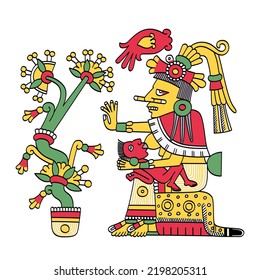 Chalchiuhtlicue, Aztec goddess of water, rivers, seas, streams, storms, and baptism, associated with fertility, and a patroness of childbirth. She of the Jade Skirt. Wife or sister of rain god Tlaloc.