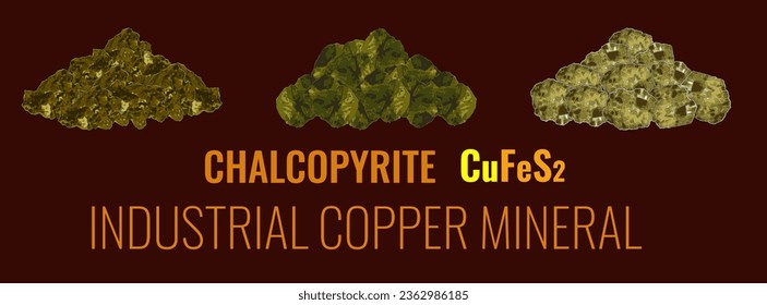 Chalcopyrite vector illustration set. INDUSTRIAL COPPER MINERALS. Strategic minerals.
