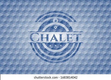 Chalet blue badge with geometric pattern background. Vector Illustration. Detailed.