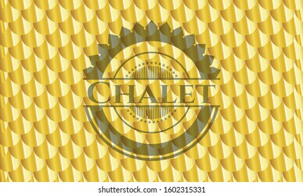 Chalet gold shiny emblem. Scales pattern. Vector Illustration. Detailed.