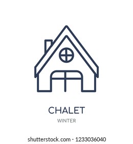 Chaletsymbol. Chalet lineares Symboldesign aus der Winterkollektion. Einfache Rahmenelement-Vektorgrafik auf weißem Hintergrund