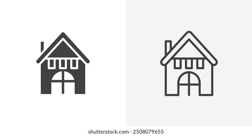 Chalet icon in solid and outlined style