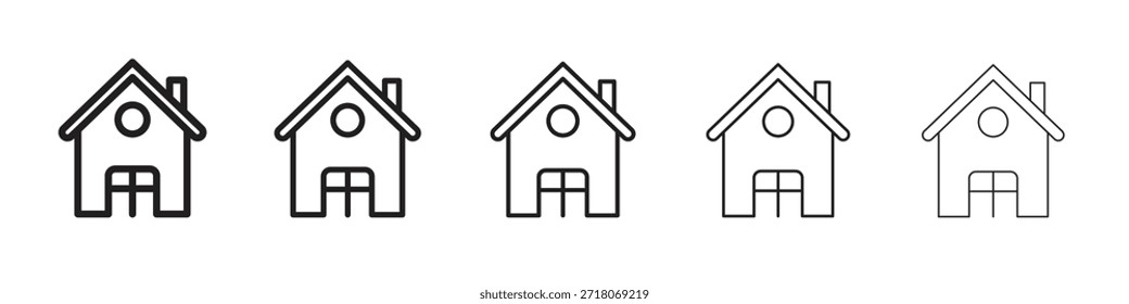 Chalet-Symbol in dünner Linie, schwarzer Umriss und Strichstil