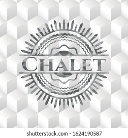 Chalet realistic grey emblem with cube white background