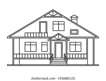 Chalet simple line art house for coloring.