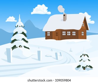 Chalet in Winter, Vector Illustration