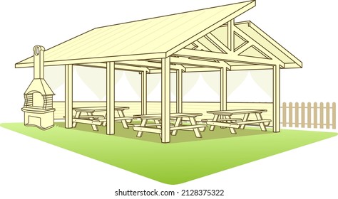 Chalet, wooden house, eco house, house on the nature. Vector illustration in flat and line style isolated on white background. For posters, cards and banners.