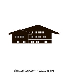 chalet, wooden house, home, country building. Swiss cottage vector icon
