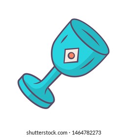 Chalice cup blue color icon. Medieval, ancient goblet. Holy Grail. Magical, occult ritual gothic chalice. Ceremonial wine antique goblet. Isolated vector illustration