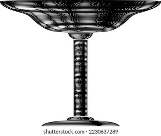 A chalice or grail, perhaps a communion cup or ancient Roman wine goblet in a woodcut vintage style 