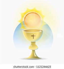 Chalice holy christian religion: Recipient, cup-shaped, that the Catholic priest uses to consecrate the wine at the mass.