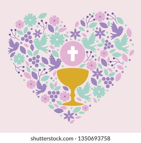 chalice with holy host and doves inside heart to event