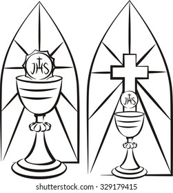 chalice on the background of stained glass