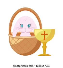 chalice with rabbit in basket wicker