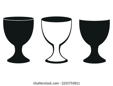 chalice, set of black and white vector illustration of a cup, isolated on white background