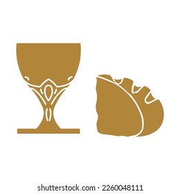 Chalice of wine with brot on white background