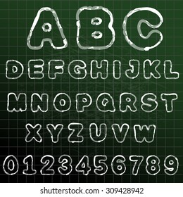 Chalk ABC on blackboard. Handmade font.
Transparent outline, good on any dark background. Smartly grouped and layered.