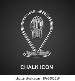 Chalk Alcohol or beer bar location icon isolated on black background. Symbol of drinking, pub, club, bar.  Vector