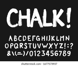 Chalk Alphabet Font. Hand Drawn Messy Letters, Numbers And Symbols. Stock Vector Typescript For Your Design.