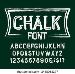 Chalk alphabet font. Hand drawn letters and numbers. Stock vector typescript for your design.