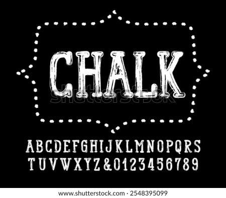 Chalk alphabet font. Hand drawn letters and numbers. Stock vector typescript for your design.